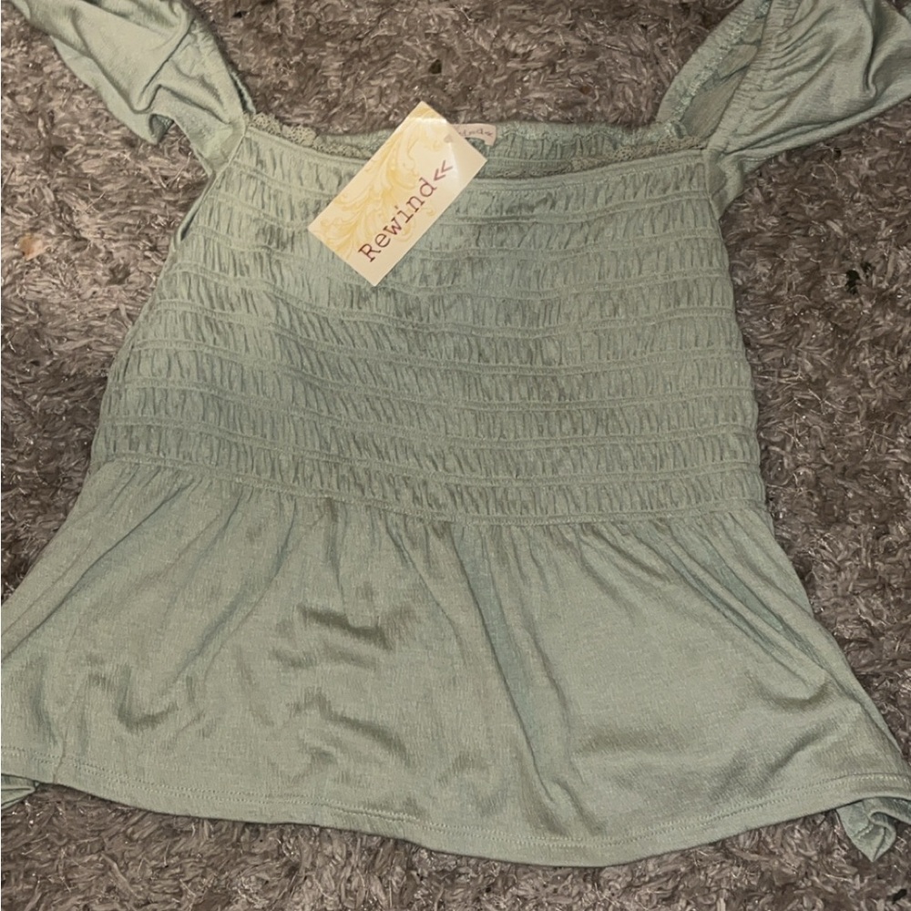 Rewind Sage Green Smocked Blouse